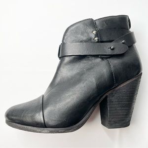 rag & bone Harrow Bootie Black Leather Ankle Boot w/ Strap Accent, Size 38
